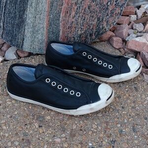 Converse Jack Purcell LP black leather slip on sneakers women's 7.5